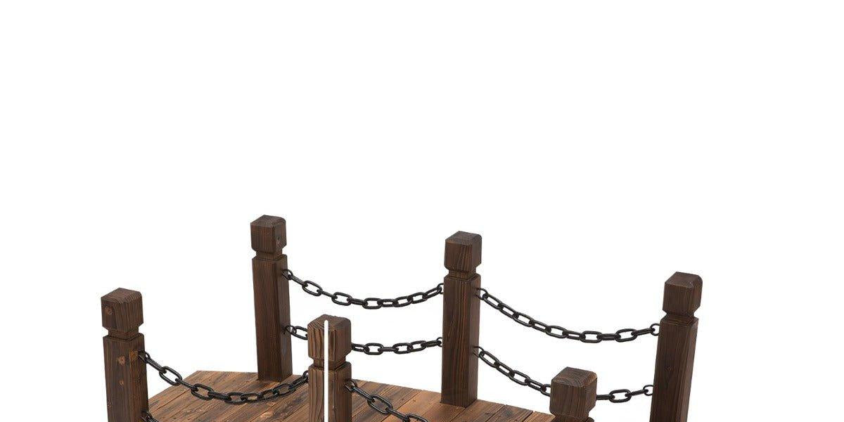5 ft Wooden Garden Bridge Arc Footbridge with Metal Chain Railings & S