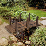 Outdoor and Garden-5 ft Wooden Garden Bridge Arc Footbridge with Metal Chain Railings & Solid Fir Construction, Stained Wood - Outdoor Style Company