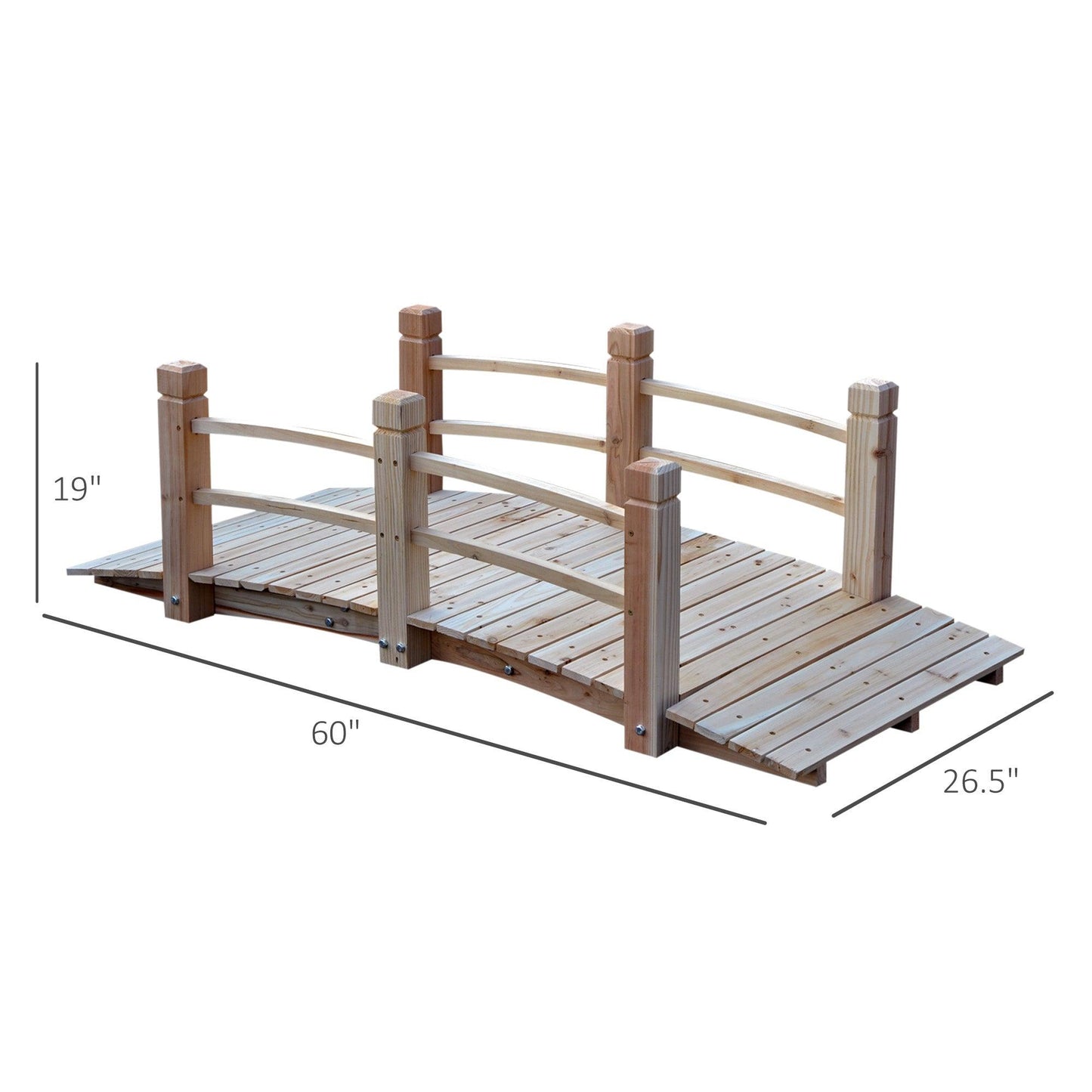 Outdoor and Garden-5 ft Wooden Garden Bridge Arc Footbridge with Railings for your Backyard, Natural Wood - Outdoor Style Company