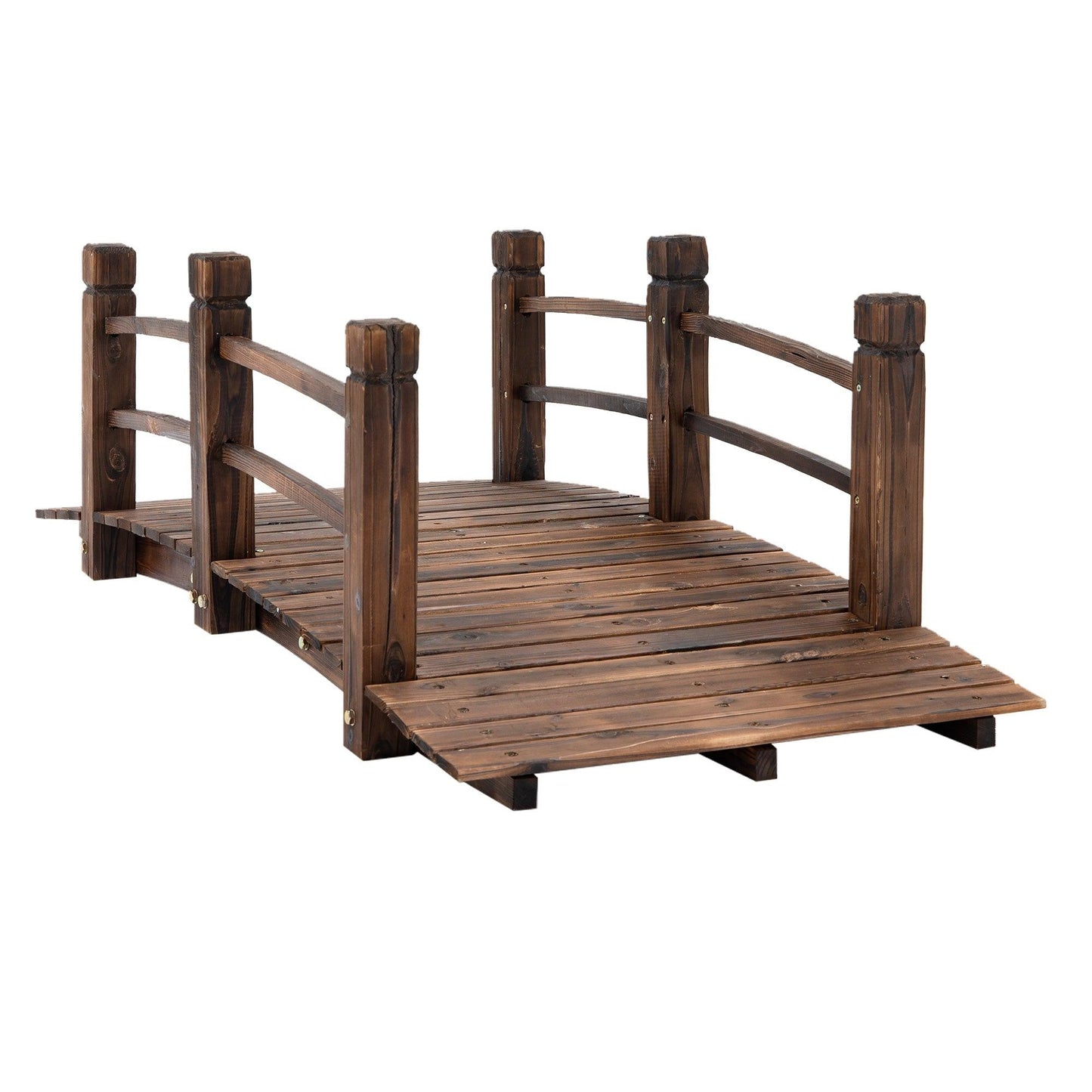 Outdoor and Garden-5 ft Wooden Garden Bridge Arc Stained Finish Footbridge with Railings for your Backyard, Stained Wood - Outdoor Style Company