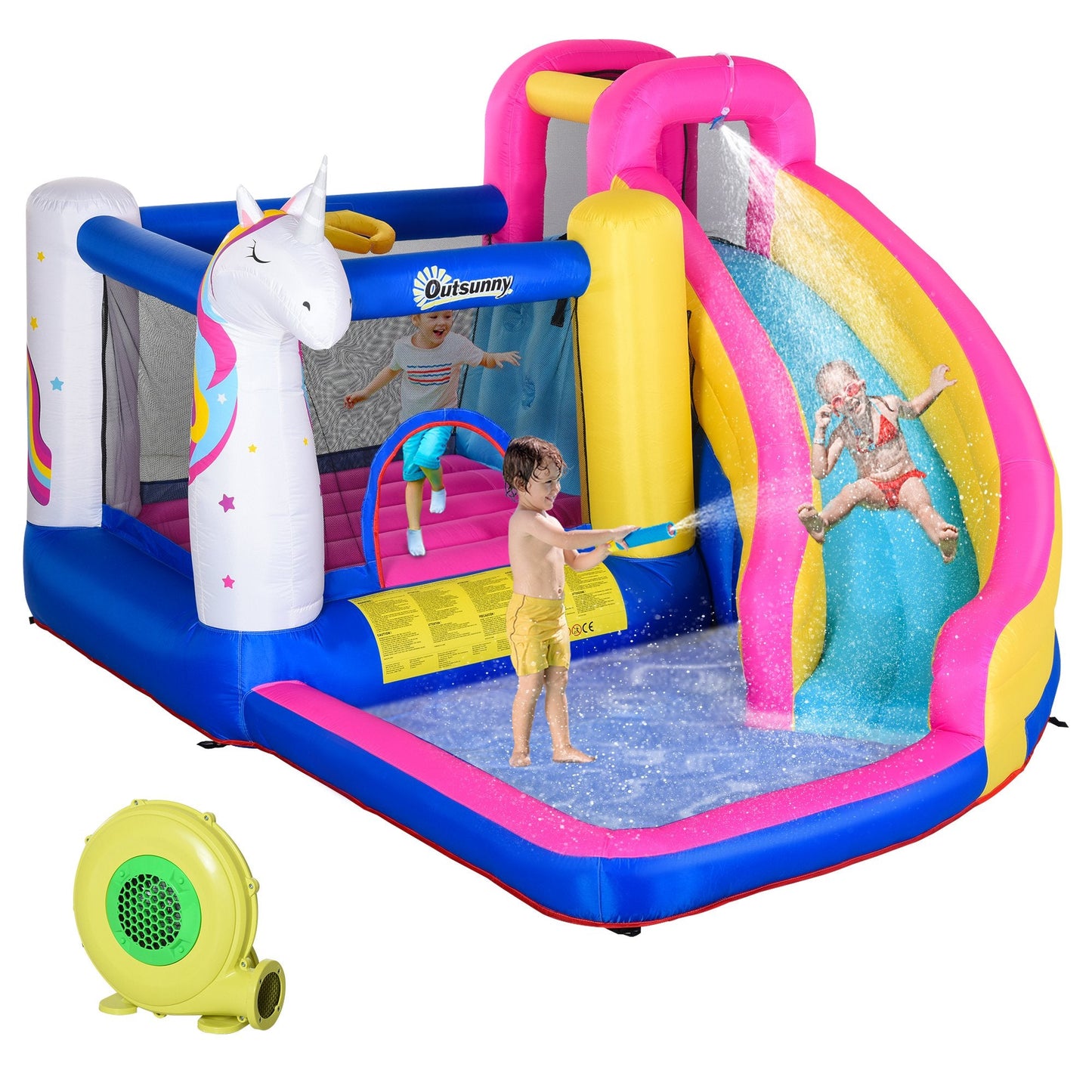 Miscellaneous-5 in 1 Inflatable Bounce House Trampoline with Pool, Climbing Wall for Kids Age 3-10 with Air Blower - Outdoor Style Company
