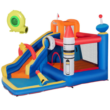 Miscellaneous-5-in-1 Inflatable Water Slide Kids Bounce House Space Theme Water Park Includes Slide Trampoline Pool Cannon Climbing Wall & 450W Air Blower - Outdoor Style Company