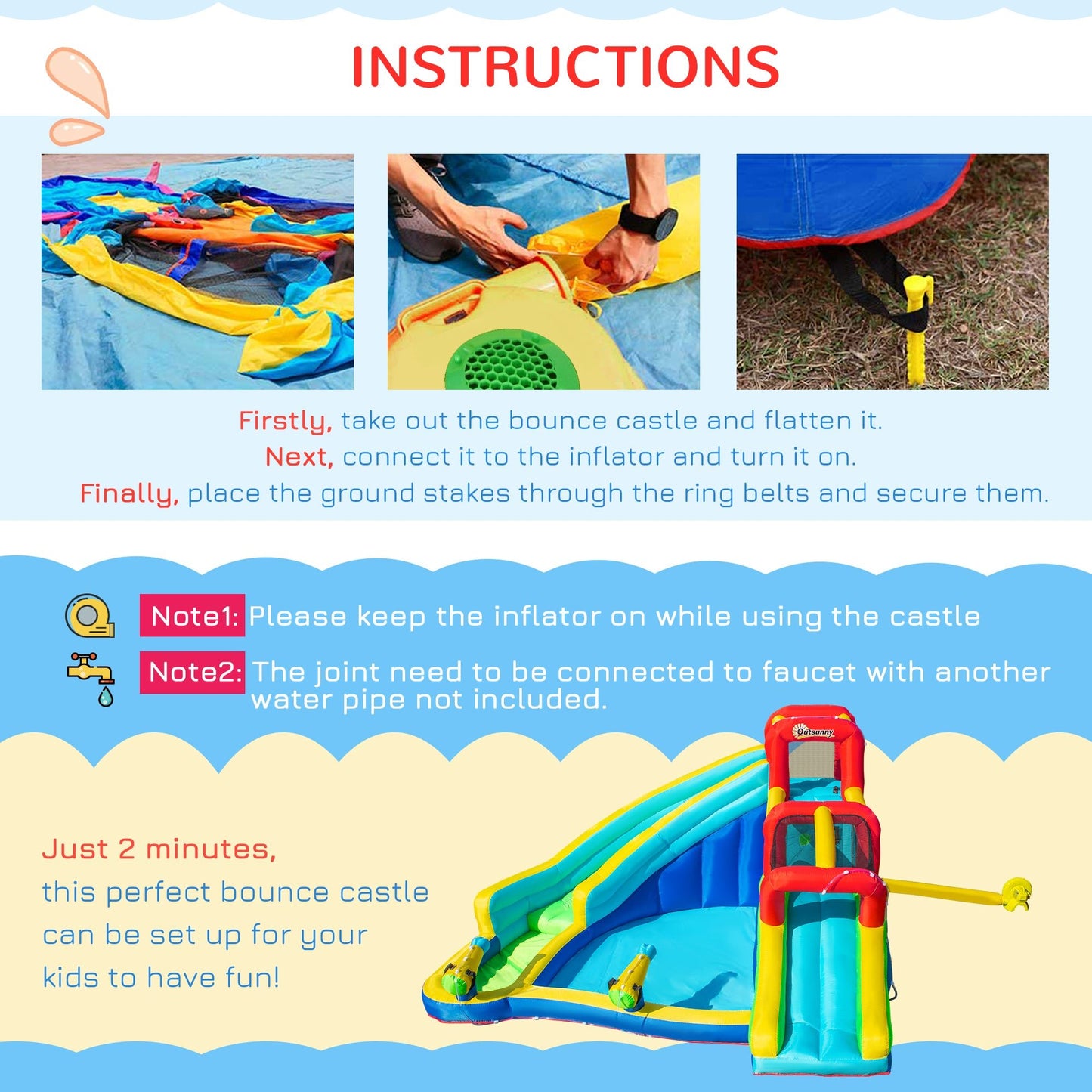 Miscellaneous-5-in-1 Inflatable Water Slide Kids Bounce House Water Park Jumping Castle Includes Trampoline Slide Water Pool Climbing Wall, 450W Air Blower - Outdoor Style Company