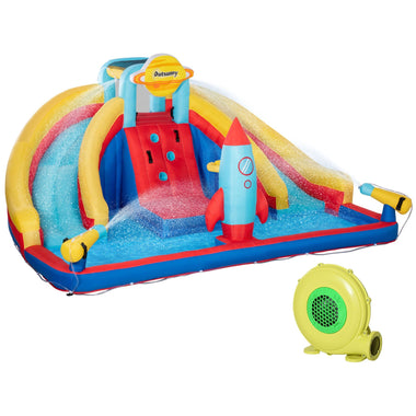 Miscellaneous-5-in-1 Inflatable Water Slide, Kids Castle Bounce House with Slide, Pool, Water Gun, Basket, Climbing Wall, Carry Bag, 750W Air Blower - Outdoor Style Company