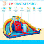 Miscellaneous-5-in-1 Inflatable Water Slide, Kids Castle Bounce House with Slide, Pool, Water Gun, Basket, Climbing Wall, Carry Bag, 750W Air Blower - Outdoor Style Company