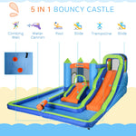 Outdoor and Garden-5 in 1 Kids Bounce House with 2 Slides Pool Trampoline Climbing Wall Water Cannon, Outdoor Indoor Inflatable Water Slide, for 3-8 Years Old - Outdoor Style Company