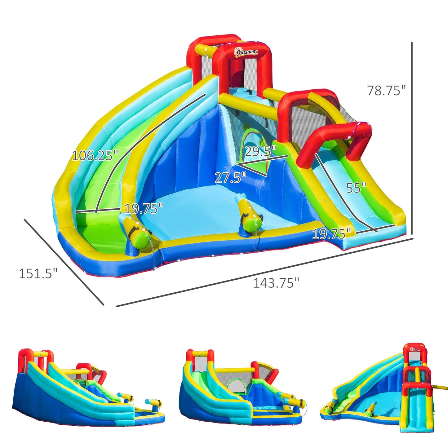 Miscellaneous-5-in-1 Water Slide Kids Inflatable Bounce House Water Park Jumping Castle Includes Trampoline Slide Water Pool without Air Blower - Outdoor Style Company