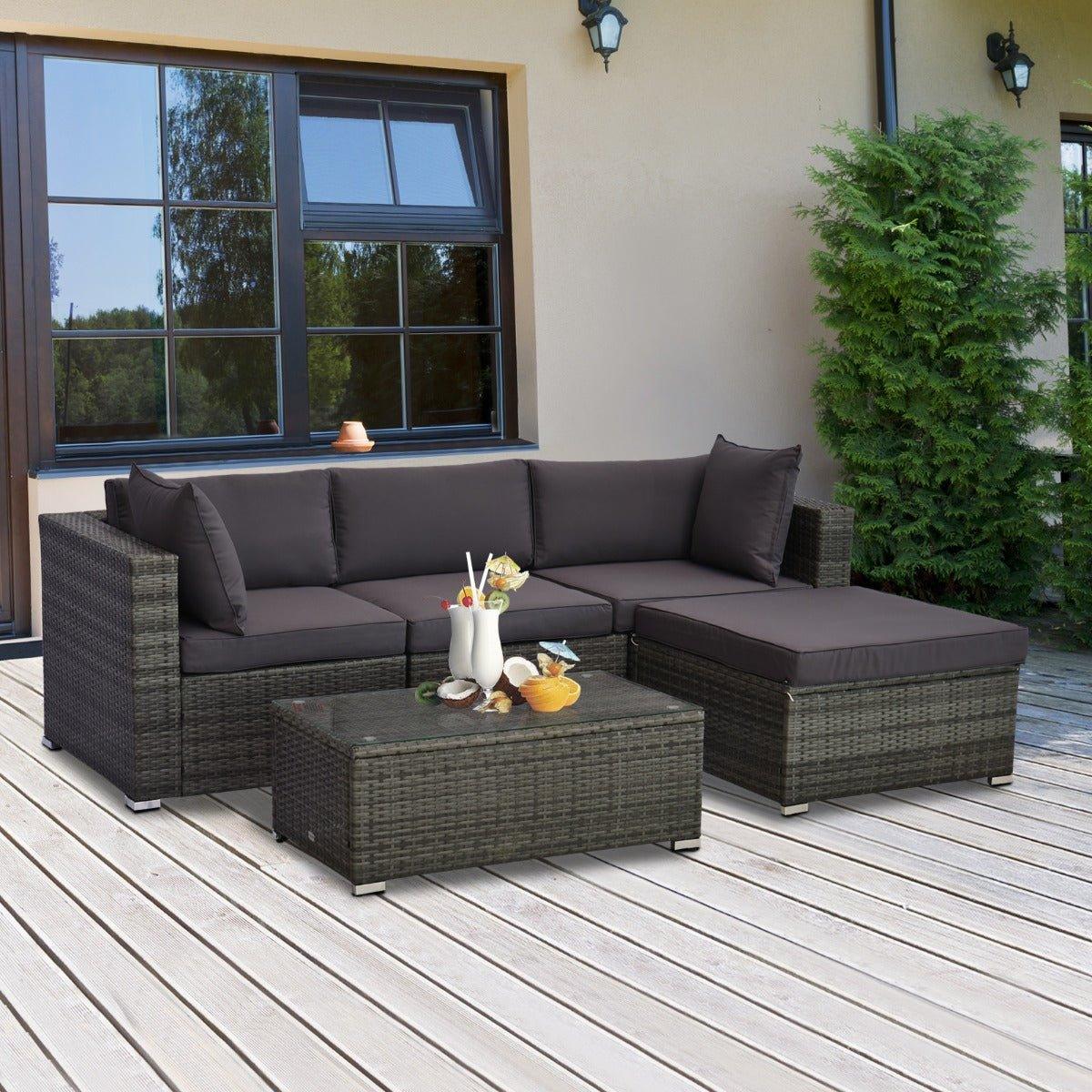 Outdoor and Garden-5-Piece Deluxe Outdoor Patio Rattan Furniture Set with Durability Comfortable Seating and a Modern Look Grey - Outdoor Style Company