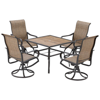 Outdoor and Garden-5-Piece Patio Dining Set, 4 Swivel Rocker Chairs and 37" x 37" Dining Table Furniture Set with Umbrella Hole, Brown - Outdoor Style Company