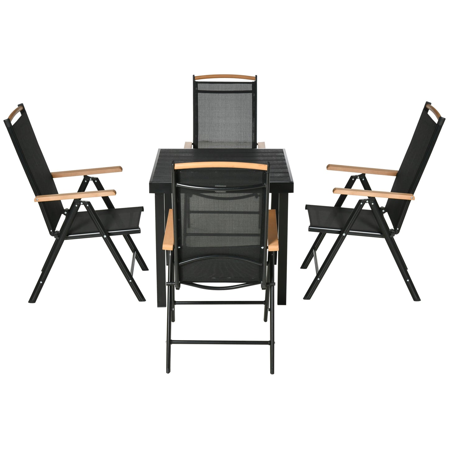 Outdoor and Garden-5 Piece Patio Dining Set Outdoor Furniture Set with 4 Folding Reclining Sling Chairs for Garden, Backyard and Poolside, Black - Outdoor Style Company