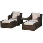 Outdoor and Garden-5-Piece PE Rattan Outdoor Patio Armchair Set with 2 Chairs, 2 Ottomans, Coffee Table Conversation Set, & Durable Build, Beige - Outdoor Style Company