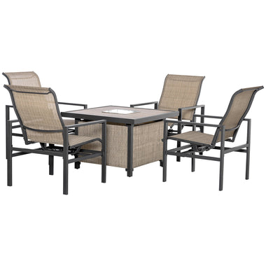 Outdoor and Garden-5-Piece Rattan Patio Dining Set Outdoor Wicker Furniture Set 4 Rocking Chairs & Square Table with Metal Ice Bucket, Beige - Outdoor Style Company