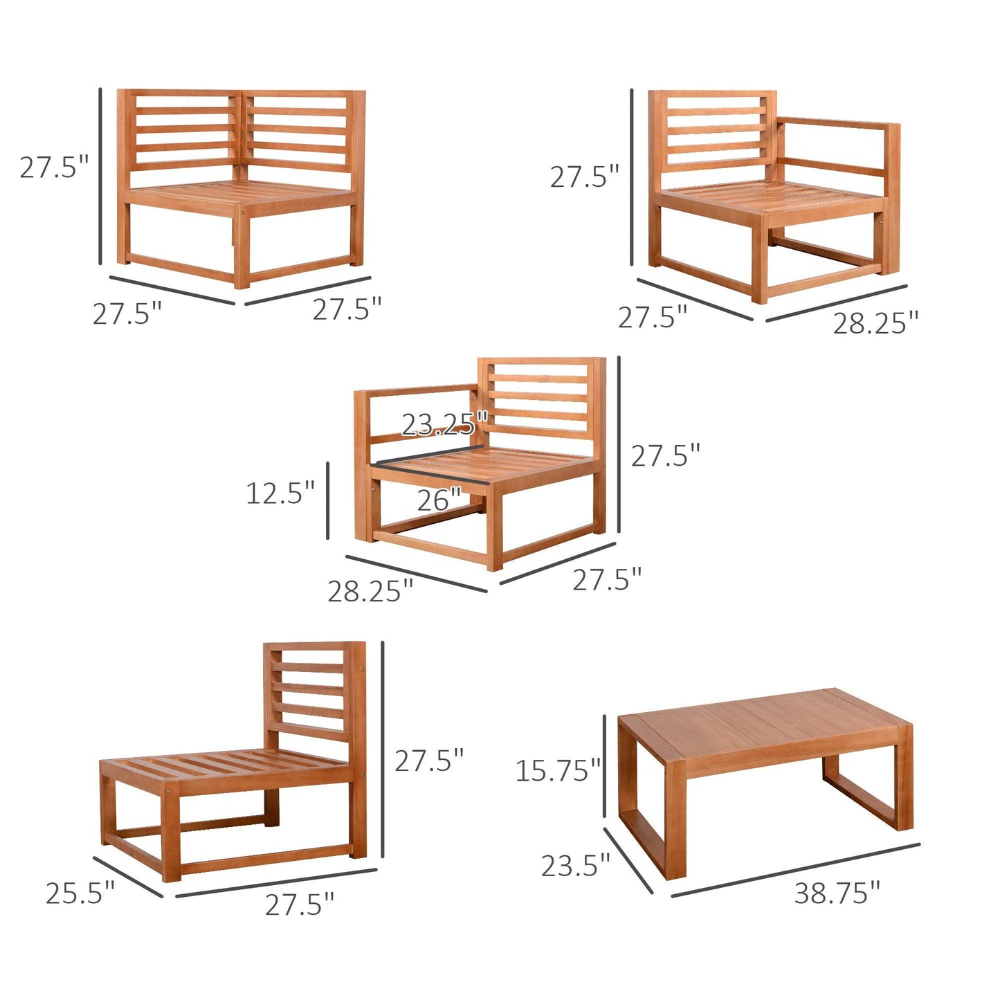 Outdoor and Garden-5 Seater L Shaped Patio Furniture Set, Wood Outdoor Sectional Sofa Conversation Set with Coffee Table and Cushions for Garden, Grey - Outdoor Style Company