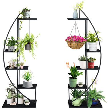 Outdoor and Garden-5 Tier Metal Plant Stand Half Moon Shape Ladder Flower Pot Holder Shelf for Indoor Outdoor Patio Lawn Garden Balcony Decor, 2 Pack, Black - Outdoor Style Company