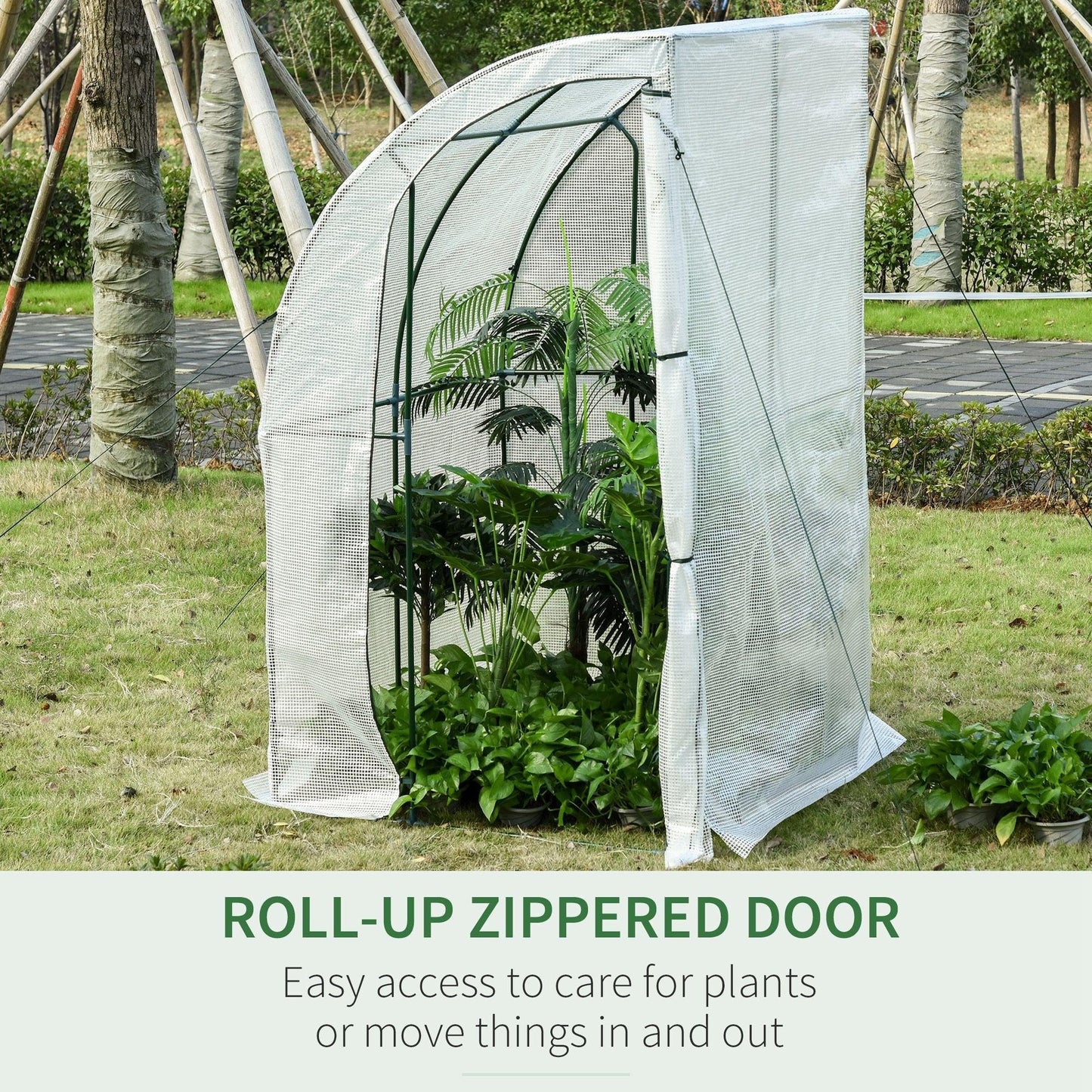 Outdoor and Garden-5' x 4' x 7' Outdoor Walk-In Greenhouse, Plant Nursery with Roll-up Door, and PE Cover, White - Outdoor Style Company