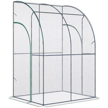 Outdoor and Garden-5 x 4 x 7ft Outdoor Lean to Greenhouse with 2 Zippered Roll Up Doors, PVC Cover Sloping Top, Backyard Greenhouse - Outdoor Style Company