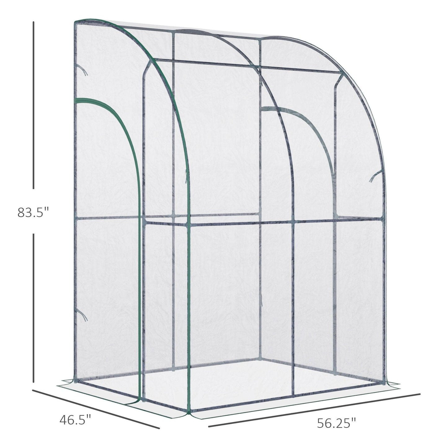 Outdoor and Garden-5 x 4 x 7ft Outdoor Lean to Greenhouse with 2 Zippered Roll Up Doors, PVC Cover Sloping Top, Backyard Greenhouse - Outdoor Style Company