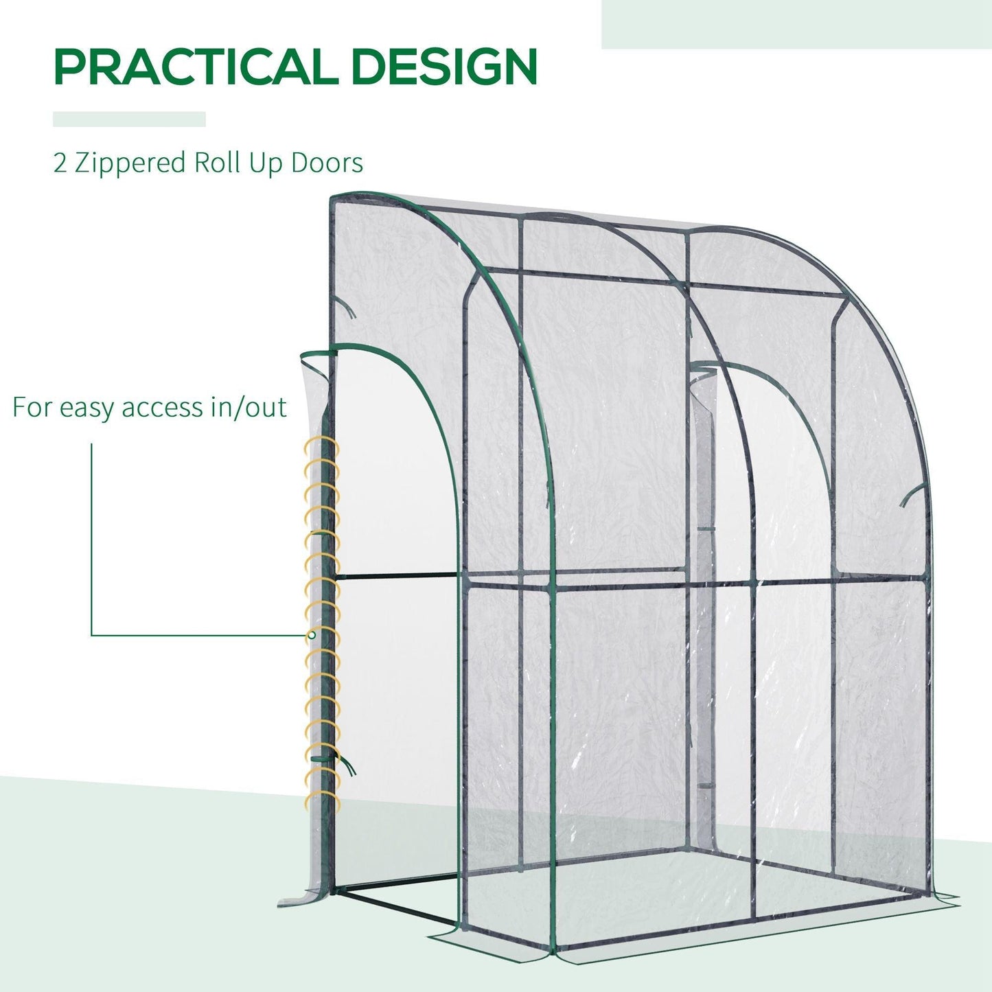 Outdoor and Garden-5 x 4 x 7ft Outdoor Lean to Greenhouse with 2 Zippered Roll Up Doors, PVC Cover Sloping Top, Backyard Greenhouse - Outdoor Style Company