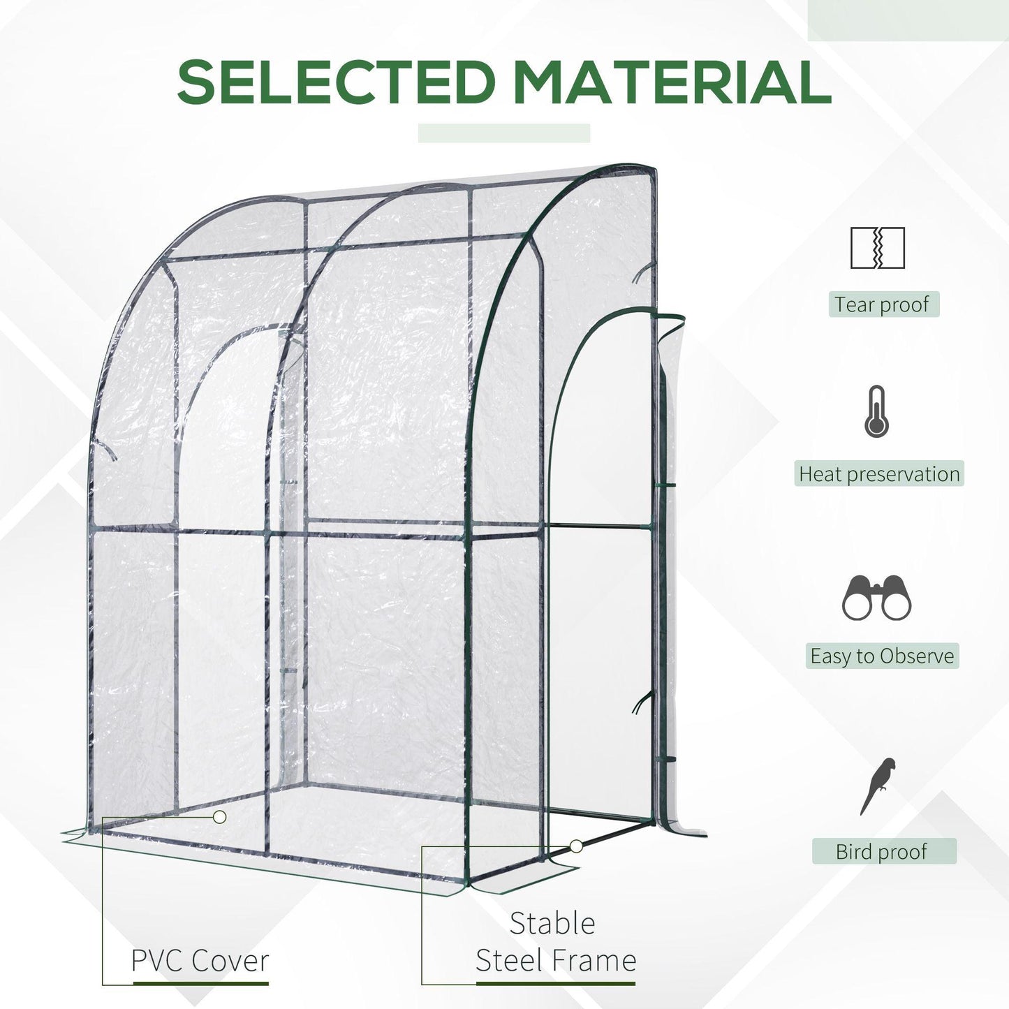 Outdoor and Garden-5 x 4 x 7ft Outdoor Lean to Greenhouse with 2 Zippered Roll Up Doors, PVC Cover Sloping Top, Backyard Greenhouse - Outdoor Style Company