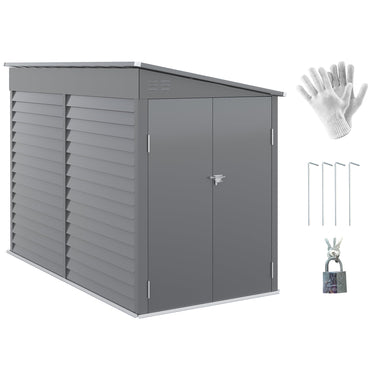Outdoor and Garden-5' x 9' Outdoor Storage Shed, Lean to Shed, Metal Tool House with Floor Foundation, Lockable Doors & 2 Air Vents for Backyard, Patio, Lawn - Outdoor Style Company