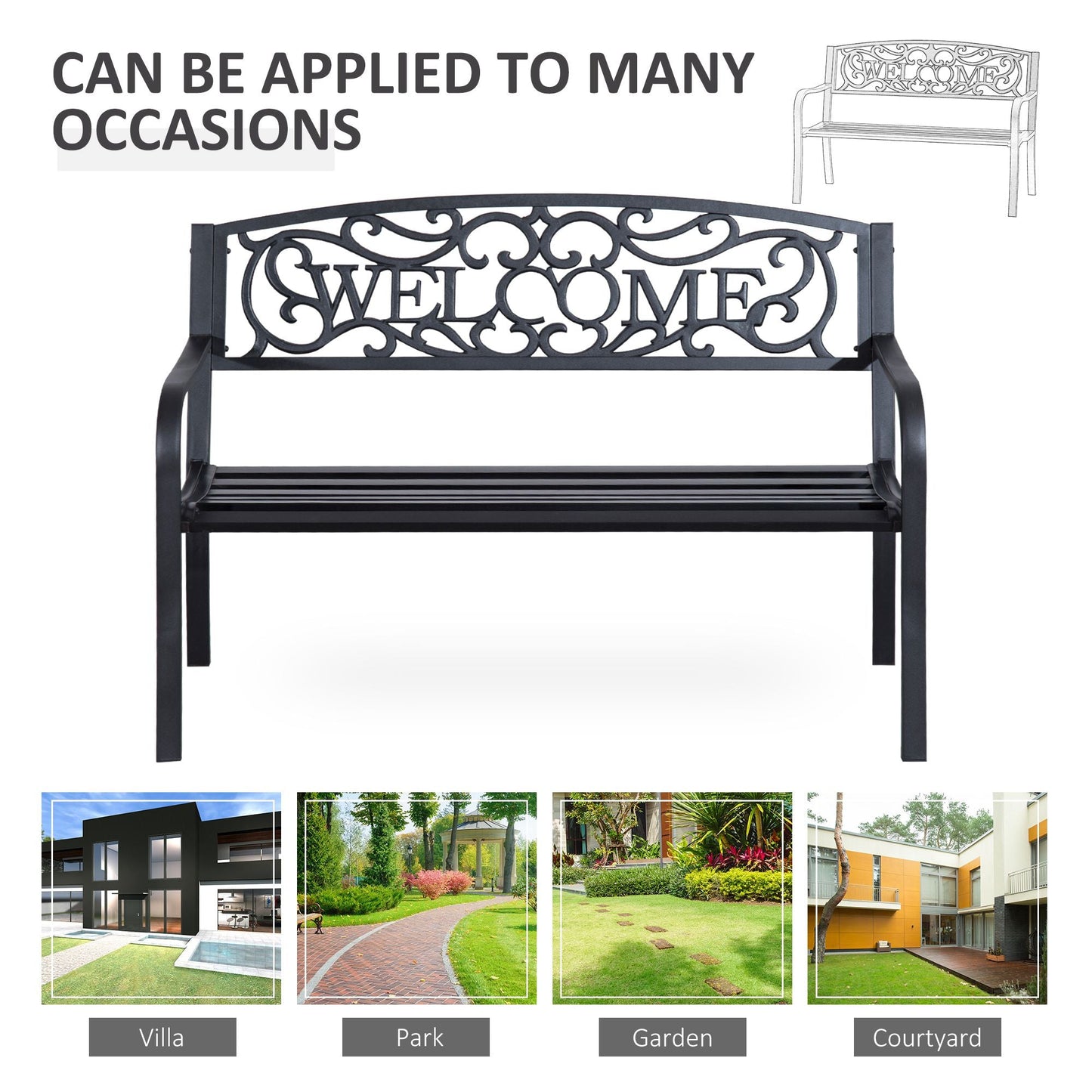 Outdoor and Garden-50" 2-Person Garden Bench Loveseat with Cast Iron - Outdoor Style Company