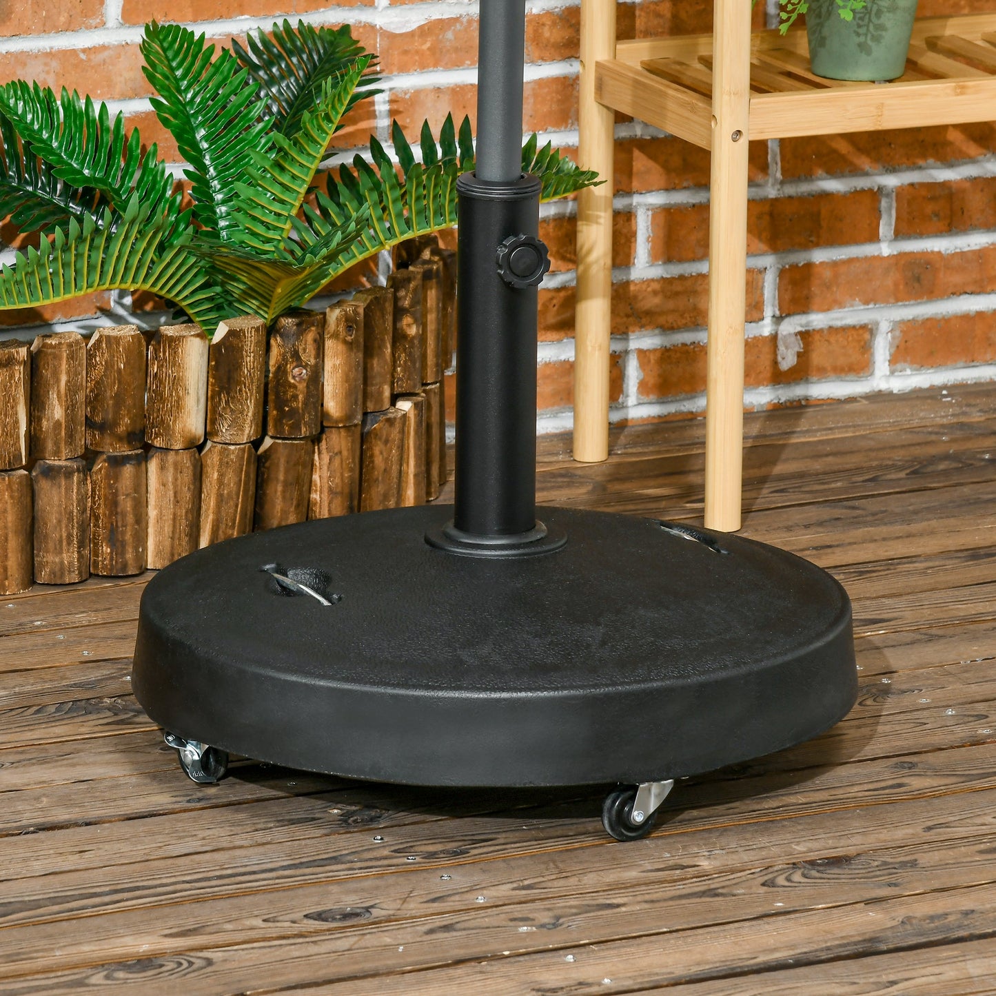 Outdoor and Garden-52lbs Resin Patio Umbrella Base with Wheels and Retractable Handles, 20" Round Outdoor Umbrella Stand Holder, Black - Outdoor Style Company