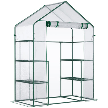 Outdoor and Garden-56" x 29" x 77" Mini Greenhouse, Walk-in Greenhouse, Garden Hot House with 4 Shelves, Roll-Up Door and Weatherized Cover, Deep Green - Outdoor Style Company