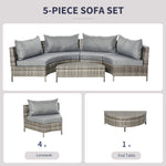 Outdoor and Garden-5PC Outdoor Patio Furniture Set Garden Sectional Rattan Wicker Sofa Set Cushioned Half-Moon Seat Deck w/ Pillow Grey - Outdoor Style Company