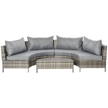 Outdoor and Garden-5PC Outdoor Patio Furniture Set Garden Sectional Rattan Wicker Sofa Set Cushioned Half-Moon Seat Deck w/ Pillow Grey - Outdoor Style Company