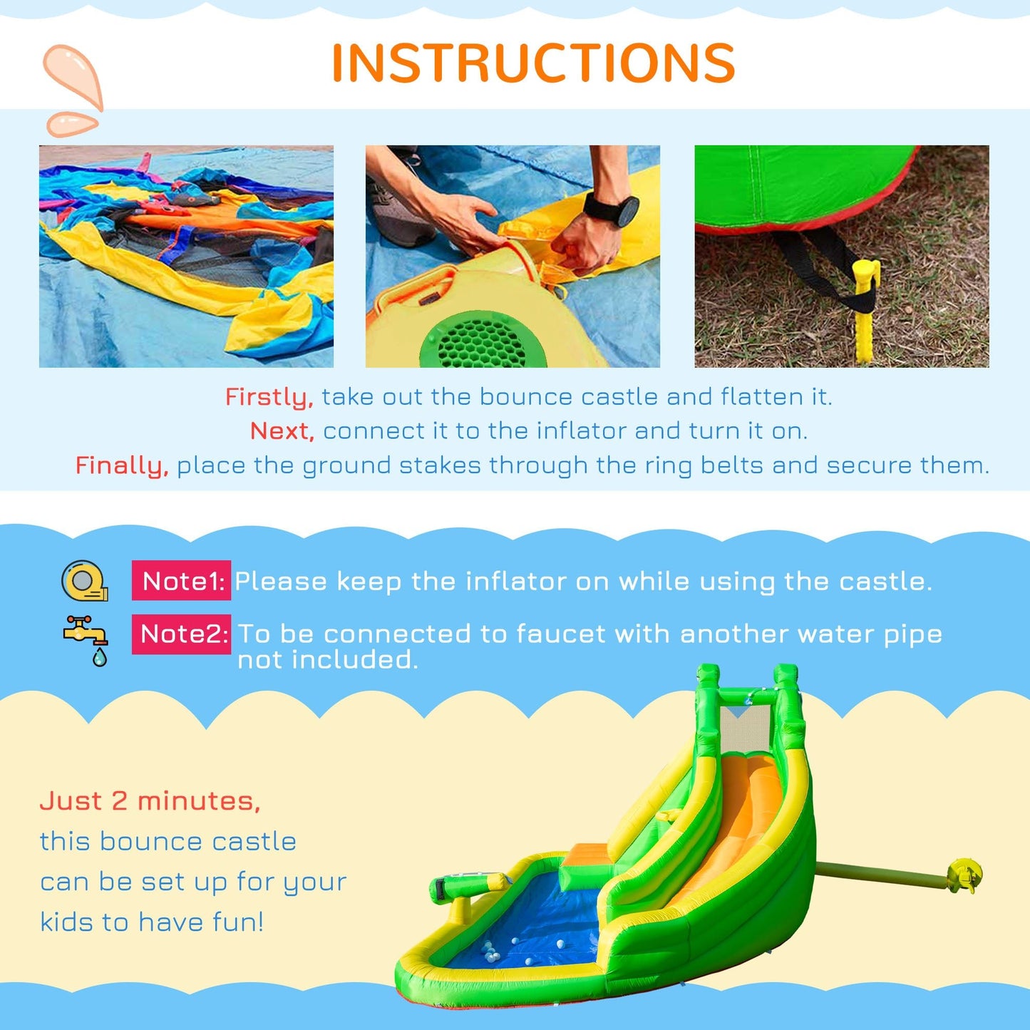 Miscellaneous-6 in 1 Inflatable Water Slide Crocodile Style Water Park Bounce House Castle with Slide, Pool, Basket, Climbing Wall, Include Air Blower - Outdoor Style Company