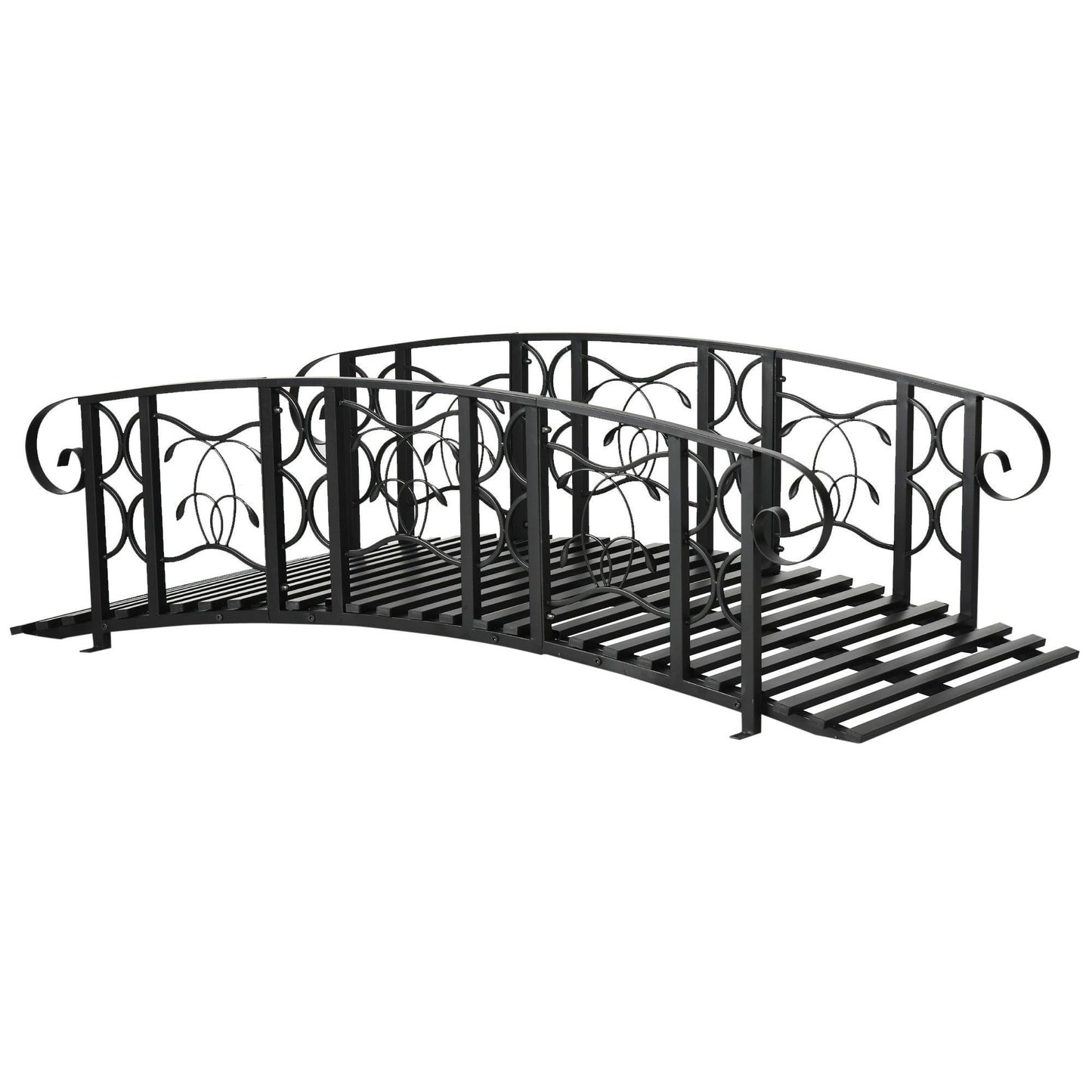 Outdoor and Garden-6' Metal Arch Backyard Garden Bridge with 660 lbs. Weight Capacity, Safety Siderails & Vine Motifs for Backyard Creek, Stream, Pond, Black - Outdoor Style Company