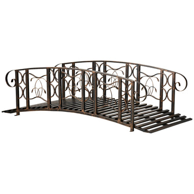 Outdoor and Garden-6' Metal Garden Bridge with Safety Siderails, Vine Motifs, Ourdoor Decorative Arch Bridge for Pond and Backyard Landscaping - Outdoor Style Company