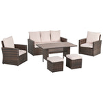 Outdoor and Garden-6 PCS Patio Dining Set All Weather Rattan Wicker Furniture Set with Wood Grain Top Table and Soft Cushions, Beige - Outdoor Style Company