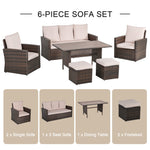 Outdoor and Garden-6 PCS Patio Dining Set All Weather Rattan Wicker Furniture Set with Wood Grain Top Table and Soft Cushions, Beige - Outdoor Style Company