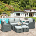 Outdoor and Garden-6 PCS Wicker Patio Furniture Outdoor Rattan Wicker Sofa Set Patio All Weather Furniture w/ Tea Table & Cushion for Backyard Garden - Grey - Outdoor Style Company