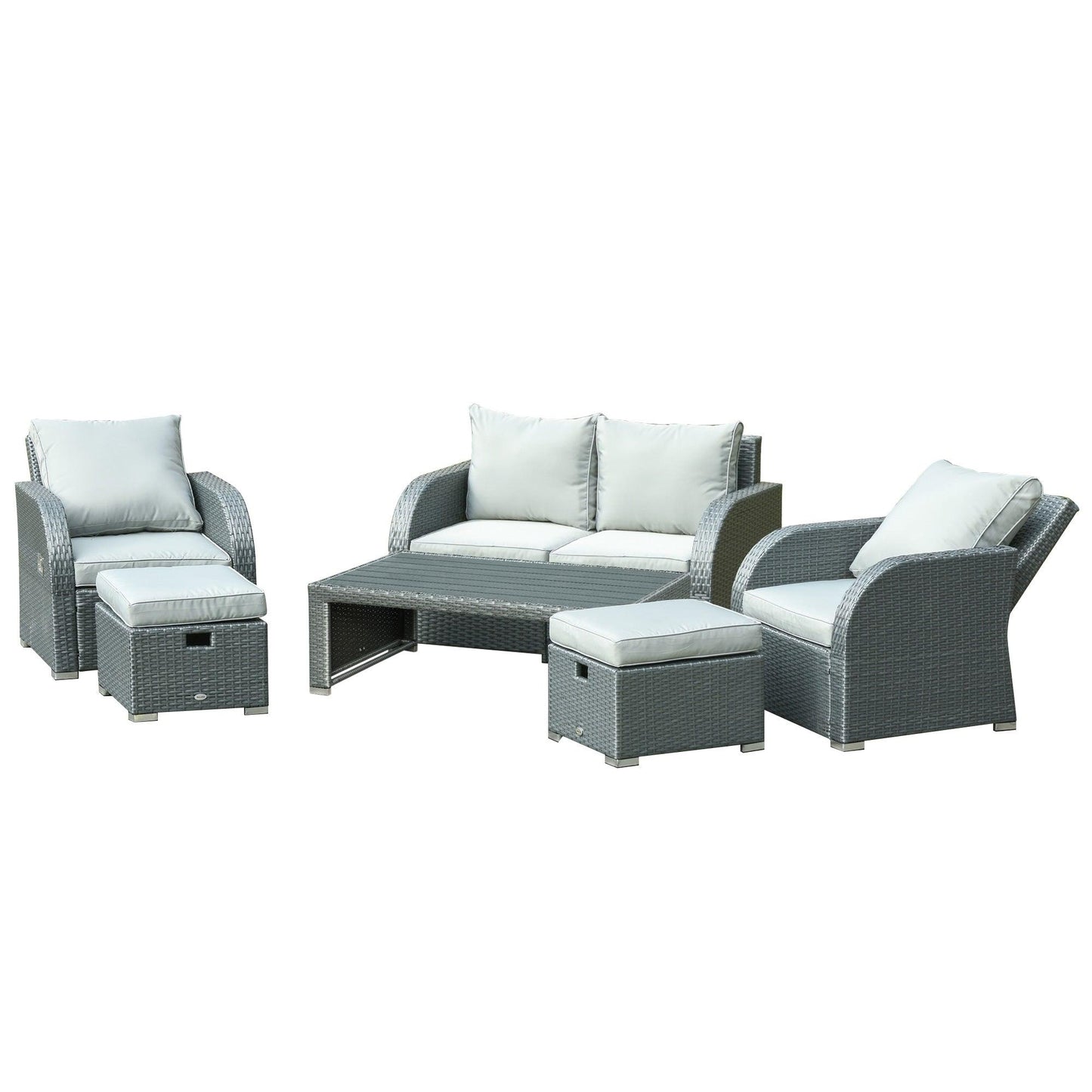 Outdoor and Garden-6 PCS Wicker Patio Furniture Outdoor Rattan Wicker Sofa Set Patio All Weather Furniture w/ Tea Table & Cushion for Backyard Garden - Grey - Outdoor Style Company