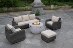 -6-Piece Gray Wicker Patio Sectional Sofa Set with Firepit Table - Outdoor Style Company