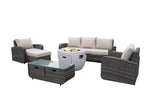 -6-Piece Gray Wicker Patio Sectional Sofa Set with Firepit Table - Outdoor Style Company