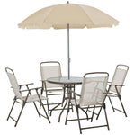 Outdoor and Garden-6 Piece Patio Dining Set for 4 with Umbrella, 4 Folding Dining Chairs & Round Glass Table for Garden, Backyard and Poolside, Beige - Outdoor Style Company