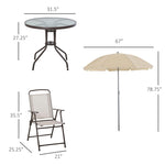 Outdoor and Garden-6 Piece Patio Dining Set for 4 with Umbrella, 4 Folding Dining Chairs & Round Glass Table for Garden, Backyard and Poolside, Beige - Outdoor Style Company