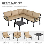 Outdoor and Garden-6-Piece Patio Furniture Set L-Shape Corner Sectional Sofa Set with Coffee Table Cushions Beige - Outdoor Style Company