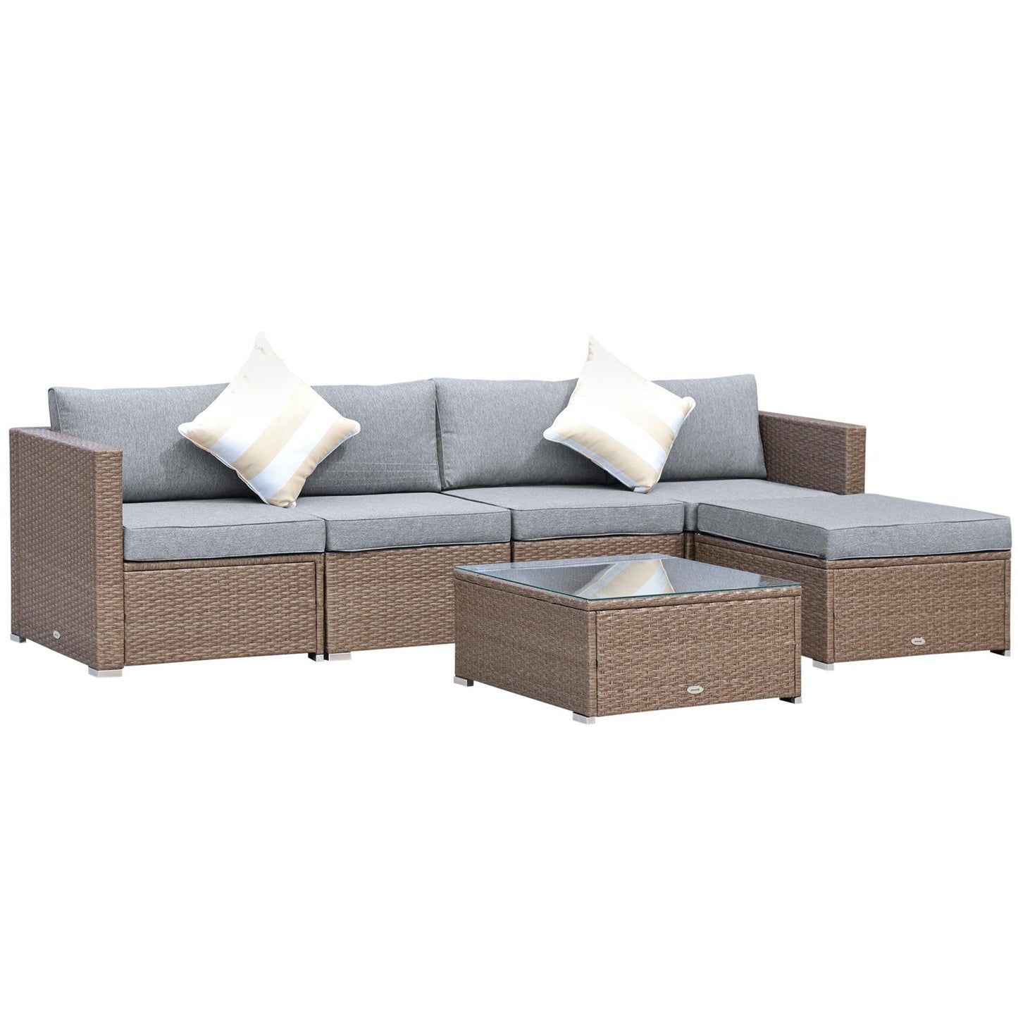 Outdoor and Garden-6 Piece Patio Furniture Set Outdoor Wicker Set All Weather PE Rattan Sectional Sofa Set with Ottoman, Cushions & Tempered Glass - Outdoor Style Company