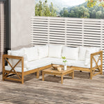 Outdoor and Garden-6-Piece Wooden Patio Sofa Sectional Set with Modular Design, Coffee Table, & 8 Pillows Included, Cream White - Outdoor Style Company