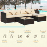 Outdoor and Garden-6 Pieces Outdoor PE Rattan Sofa Set, Sectional Conversation Wicker Patio Couch Furniture Set with Cushions and Coffee Table, Beige - Outdoor Style Company