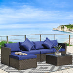 Outdoor and Garden-6 Pieces Outdoor PE Rattan Sofa Set, Sectional Conversation Wicker Patio Couch Furniture Set with Cushions and Coffee Table, Blue - Outdoor Style Company