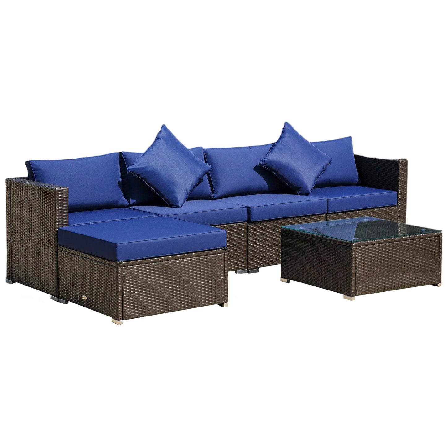 Outdoor and Garden-6 Pieces Outdoor PE Rattan Sofa Set, Sectional Conversation Wicker Patio Couch Furniture Set with Cushions and Coffee Table, Blue - Outdoor Style Company