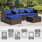 Outdoor and Garden-6 Pieces Outdoor PE Rattan Sofa Set, Sectional Conversation Wicker Patio Couch Furniture Set with Cushions and Coffee Table, Blue - Outdoor Style Company