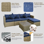 Outdoor and Garden-6 Pieces Outdoor PE Rattan Sofa Set, Sectional Conversation Wicker Patio Couch Furniture Set with Cushions and Coffee Table, Navy Blue - Outdoor Style Company