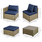 Outdoor and Garden-6 Pieces Outdoor PE Rattan Sofa Set, Sectional Conversation Wicker Patio Couch Furniture Set with Cushions and Coffee Table, Navy Blue - Outdoor Style Company