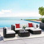 Outdoor and Garden-6 Pieces Outdoor PE Rattan Sofa Set, Sectional Conversation Wicker Patio Couch Furniture Set with Cushions and Coffee Table, White - Outdoor Style Company